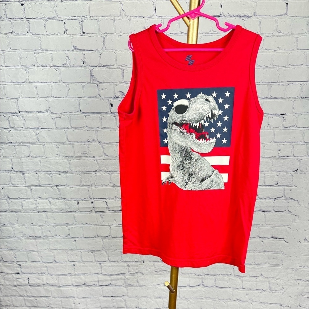 A Children’s Place Sport T-REX Dino America Flag Large Boys Tank Top